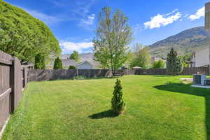 View of yard with a mountain view and cooling unit