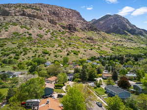 Drone / aerial view of a mountainous background