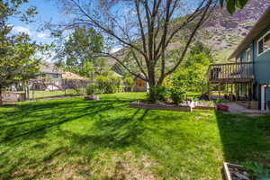 View of yard featuring a wooden deck