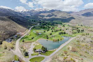 Aerial view of a water and mountain view