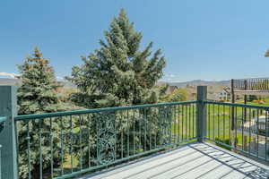 Balcony with a mountain view