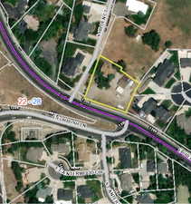Aerial map of property and surrounding area featuring property parcel outlined