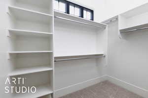Spacious closet featuring carpet flooring