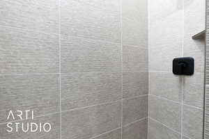 Bathroom view of tiled shower