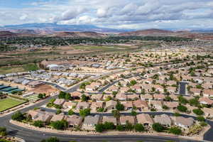 Aerial perspective of suburban area featuring mountains