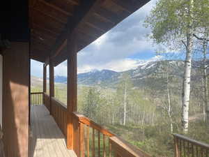 Wooden terrace with a mountain view