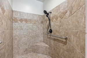 Bathroom view of tiled shower