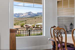 Dining space with a mountain view and plenty of natural light