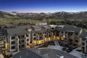 Aerial perspective of suburban area featuring mountains