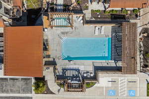 Aerial view of a pool