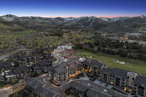 Aerial view at dusk of a mountain view