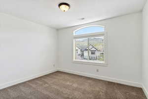 Carpeted spare room with baseboards