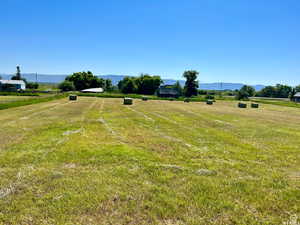 View of green lawn featuring a rural view and a mountain view
