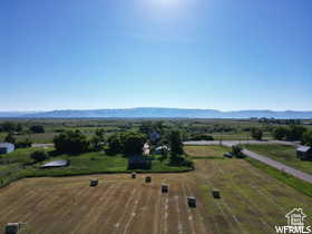 Overview of rural landscape featuring mountains