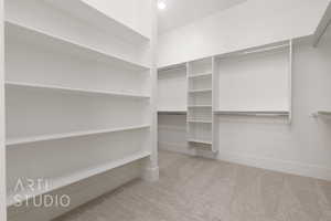Walk in closet with carpet
