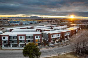 Aerial view at dusk of a mountain view