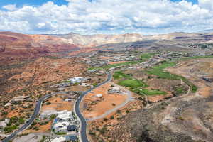 Aerial overview of property's location with mountains
