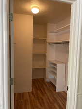 Walk in closet featuring wood finished floors