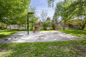 View playground in backyard