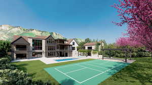 Fully landscaped and fenced-in yard. POOL, and outdoor pickleball court INCLUDED.