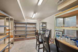 Office area with concrete floors