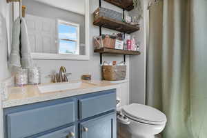 Full bathroom with toilet and vanity