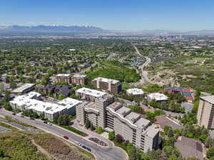 Bird's eye view of a mountainous background