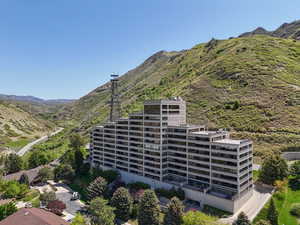 Aerial view of a mountain backdrop towards Emigration Canyon