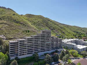 Drone / aerial view of a mountain backdrop