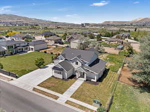 Aerial view of residential area with a mountainous background