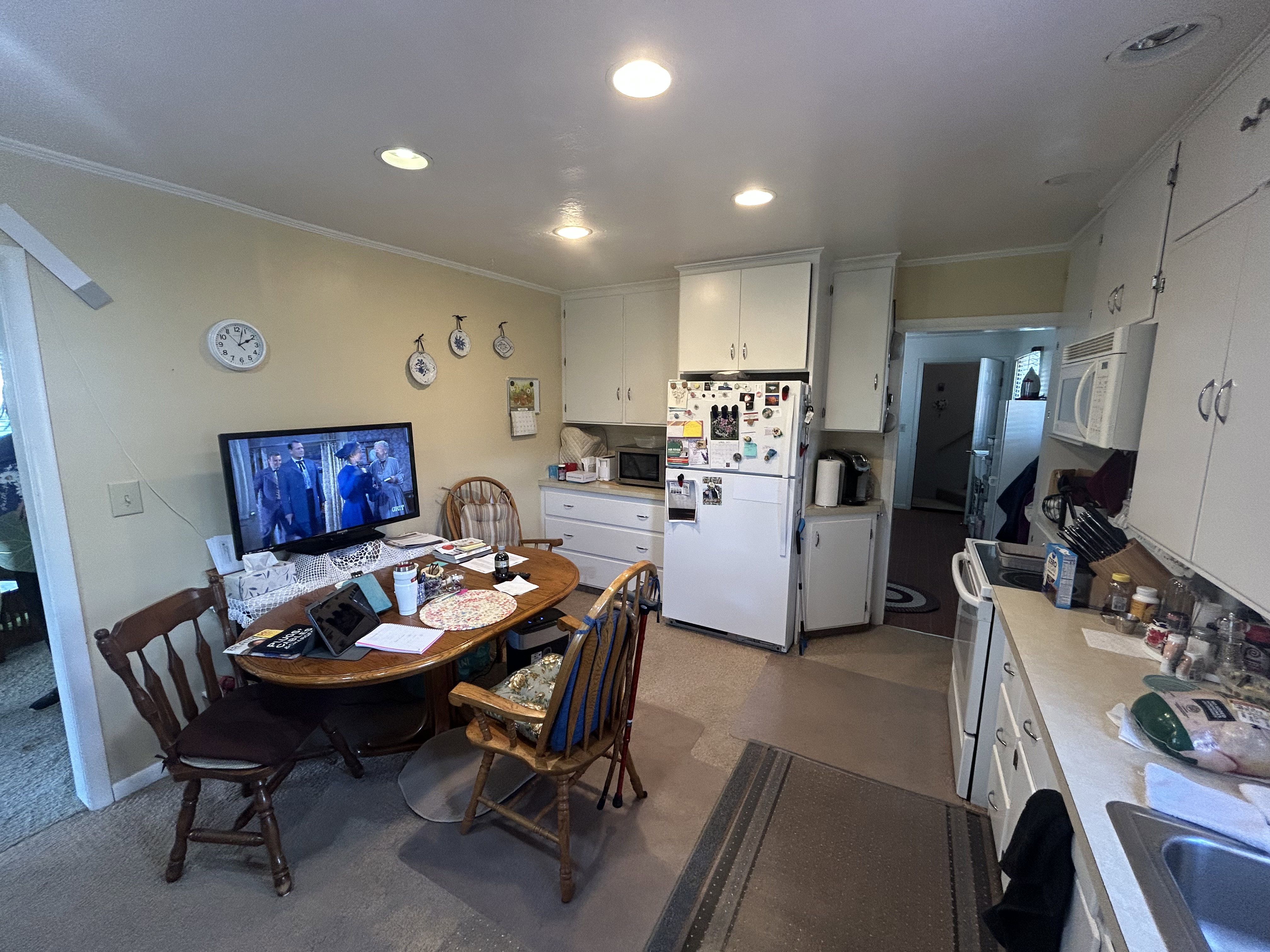 Dining room featuring ornamental molding and recessed lighting