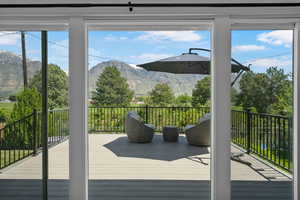 Wooden deck with a mountain view