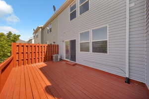 Deck featuring mountain and valley views