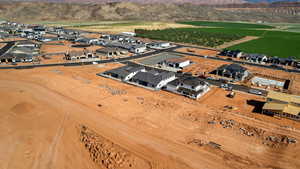 Aerial view of residential area with mountains
