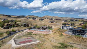 Aerial view of a mountain backdrop