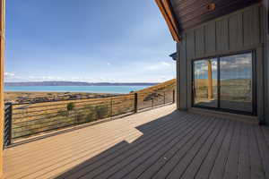 Deck featuring a water view