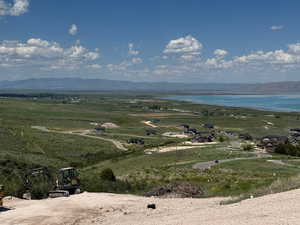 Aerial view of a water and mountain view