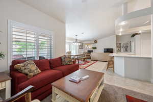 Living area featuring a chandelier