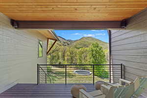 Balcony with a mountain view