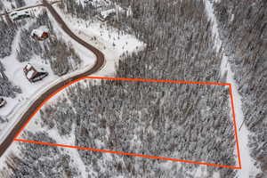 Snowy aerial view featuring property boundaries highlighted