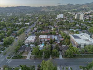 Aerial view at dusk of a mountain view