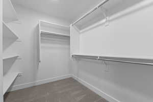 Spacious closet with light colored carpet