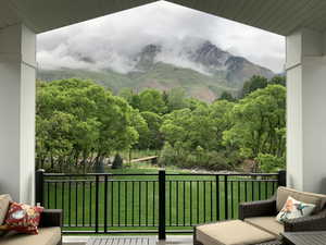Balcony with a mountain view