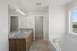 Full bath featuring vanity, a bath, and healthy amount of natural light