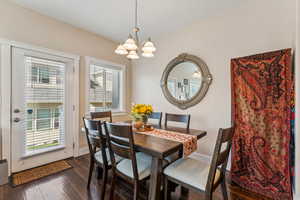 Dining area featuring a chandelier