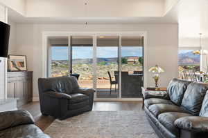 Living area with wood finished floors
