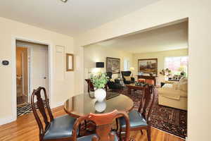 Dining room featuring light wood-style floors and baseboards