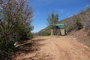 View of shed and mountain view