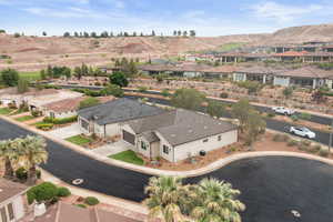 Aerial perspective of suburban area featuring mountains