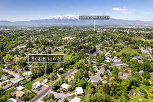 Aerial overview of property's location featuring mountains and property parcel outlined